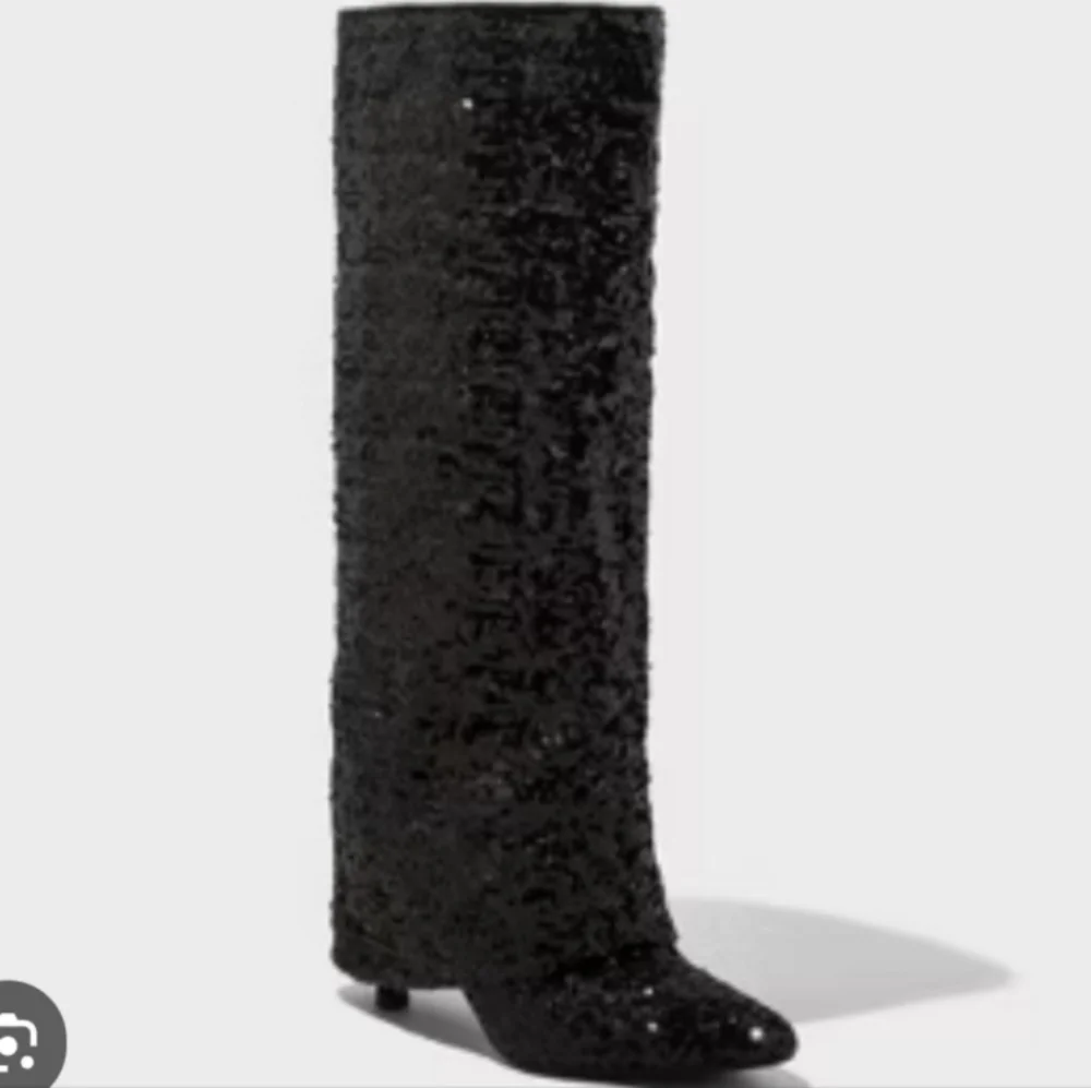 New Elegant Black Sequin Knee-High Boots Beautiful